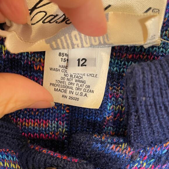 Vintage I. Magnin Castlebrook 80's Cardigan Knit Jacket Blue Geo Jewel Button 12 - Picture 4 of 7